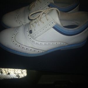 Stylish White and Blue Brogue Shoes